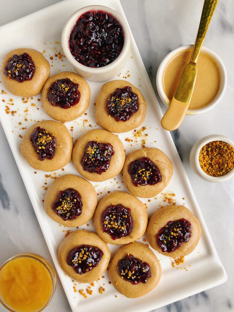 No-Bake Nut Butter & Jelly Thumbprint Cookies made with six ingredients for an easy gluten-free cookie!