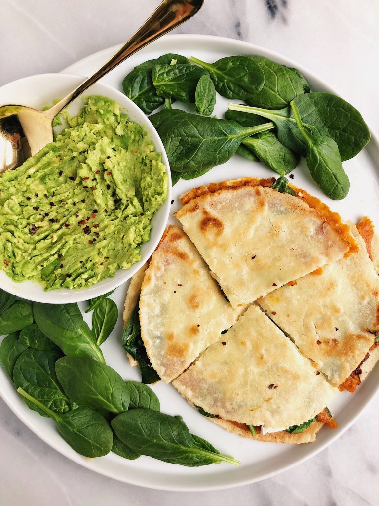 Sweet Potato + Greens Quesadilla for a quick and healthy vegan and gluten-free recipe!