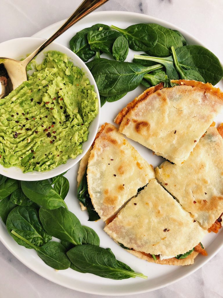 Sweet Potato + Greens Quesadilla for a quick and healthy vegan and gluten-free recipe!
