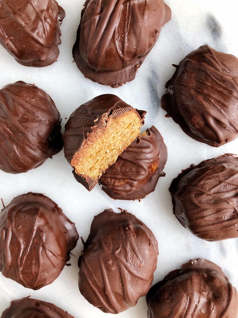 Dark Chocolate Peanut Butter Caramel Eggs made with gluten-free ingredients for a healthier take on Reese's Peanut Butter Eggs