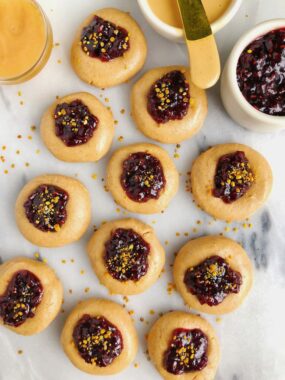 No-Bake Nut Butter & Jelly Thumbprint Cookies made with six ingredients for an easy gluten-free cookie!