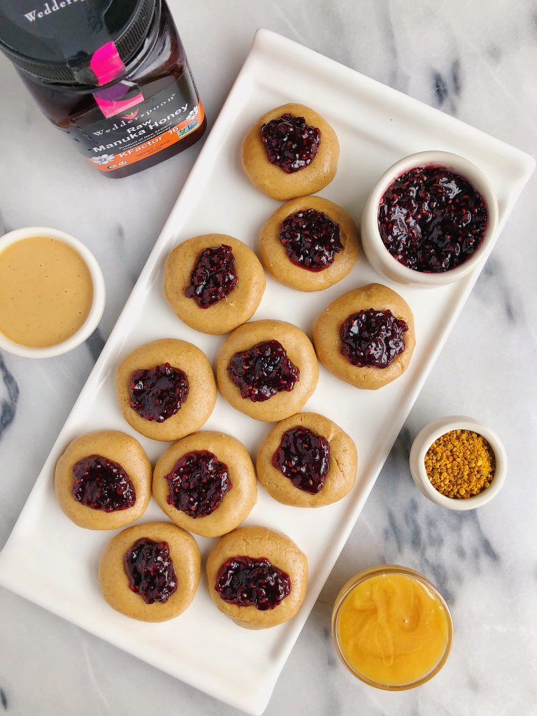 No-Bake Nut Butter & Jelly Thumbprint Cookies made with six ingredients for an easy gluten-free cookie!