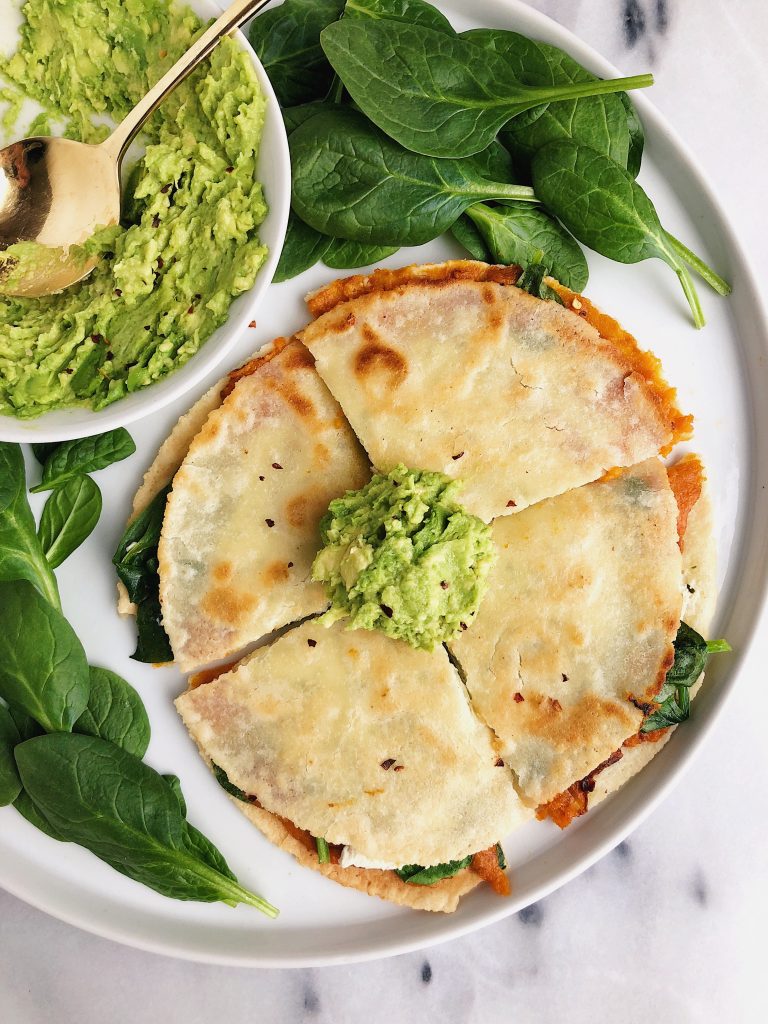 Sweet Potato + Greens Quesadilla for a quick and healthy vegan and gluten-free recipe!