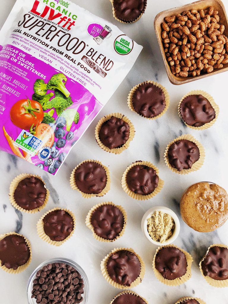 Crispy Dark Chocolate Almond Butter Cups made with vegan, gluten-free and healthy ingredients for a satisfying dessert!