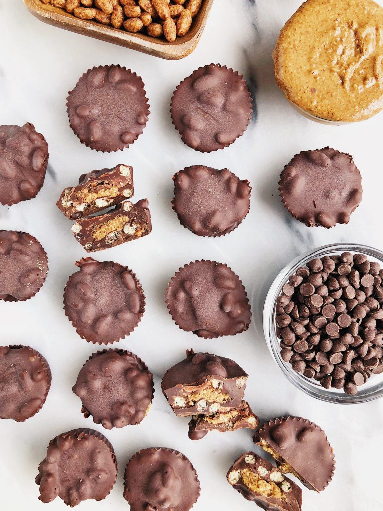 Crispy Dark Chocolate Almond Butter Cups made with vegan, gluten-free and healthy ingredients for a satisfying dessert!