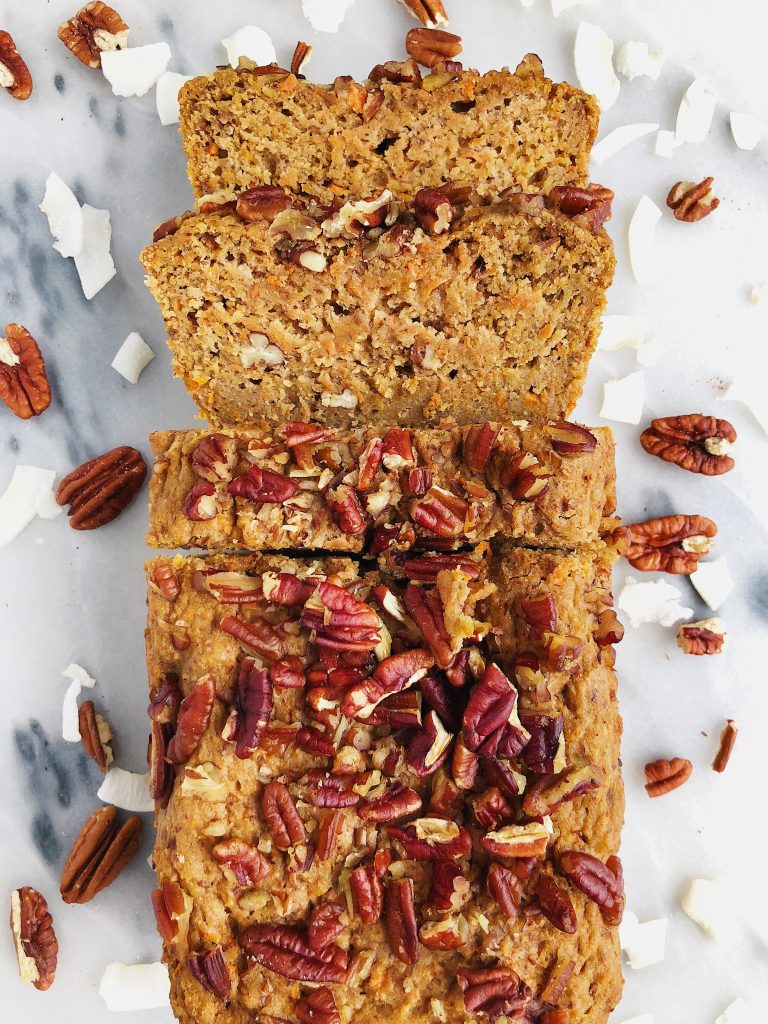One-Bowl Vegan Carrot Cake Loaf made with sprouted spelt flour for a healthier carrot cake recipe!