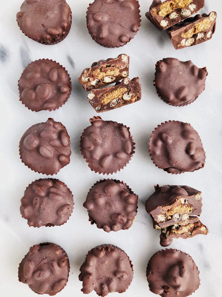 Crispy Dark Chocolate Almond Butter Cups made with vegan, gluten-free and healthy ingredients for a satisfying dessert!