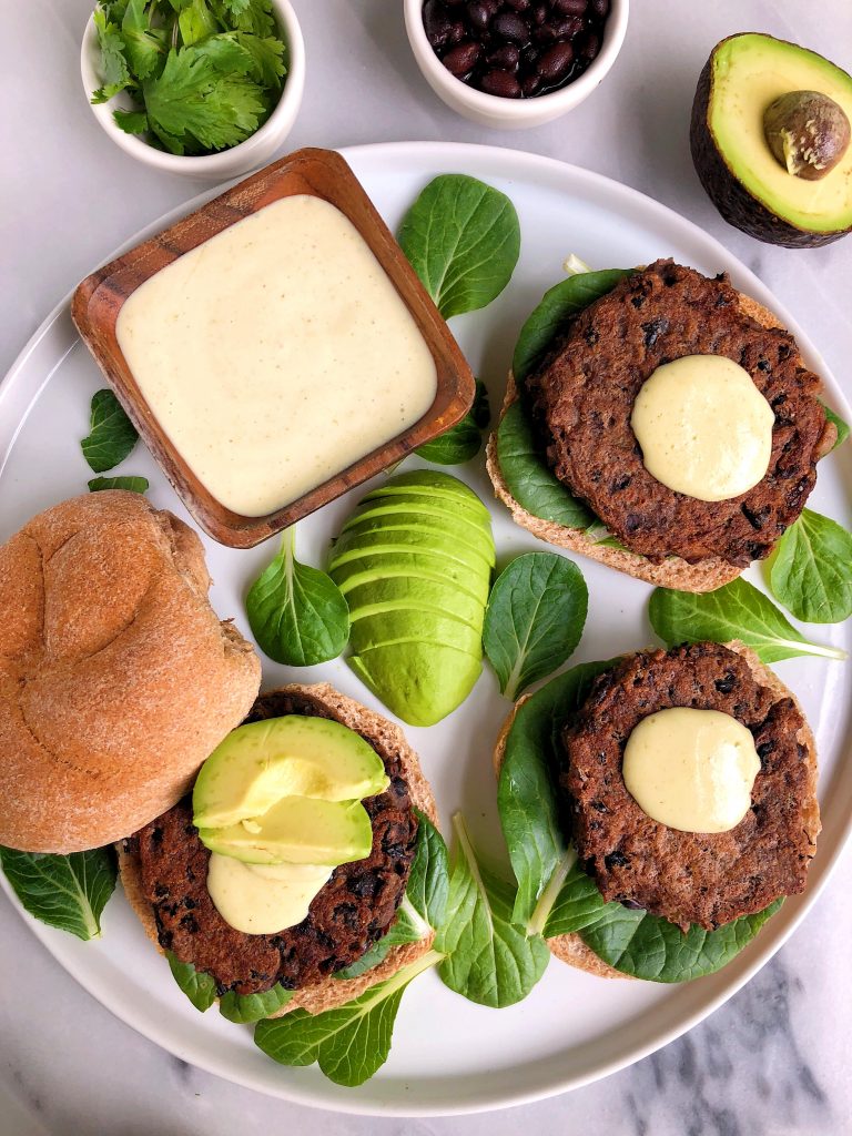 Super easy and delicious homemade Vegan Black Bean Burgers with Spicy Aioli for a simple and healthy veggie burger recipe!