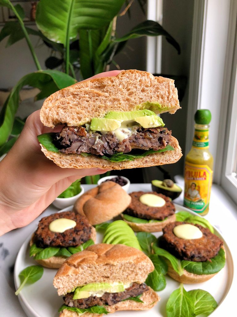 Super easy and delicious homemade Vegan Black Bean Burgers with Spicy Aioli for a simple and healthy veggie burger recipe!