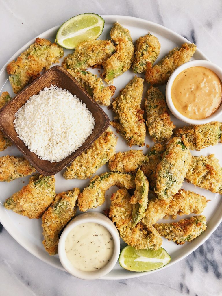 Crispy Baked Avocado Fries made with gluten-free and vegan-friendly ingredients for crispy baked avocado goodness!