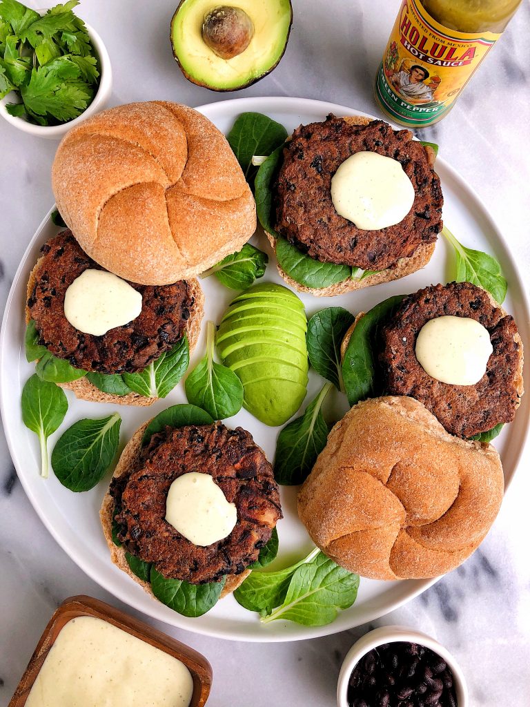 Super easy and delicious homemade Vegan Black Bean Burgers with Spicy Aioli for a simple and healthy veggie burger recipe!