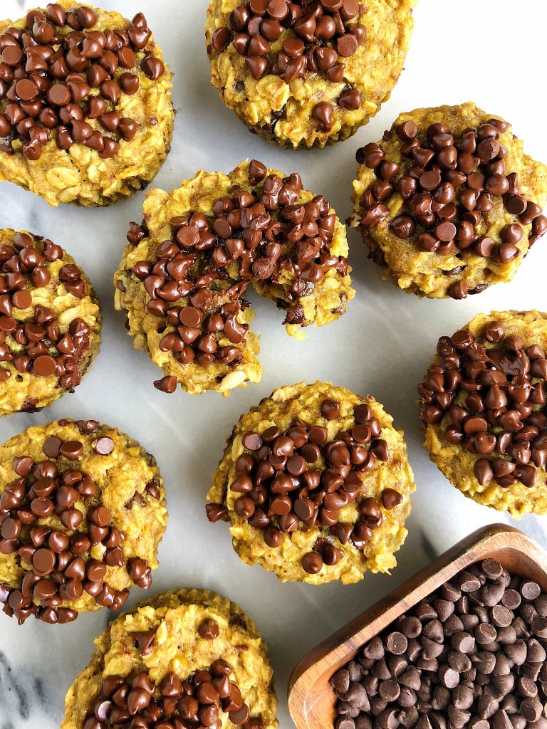 Golden Chocolate Chip Banana Bread Muffins made with vegan, gluten-free and nut-free ingredients filled with oats, seeds and anti-inflammatory turmeric!