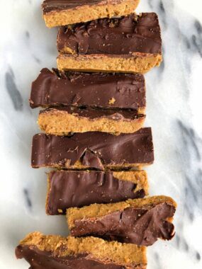 Dark Chocolate Tahini Freezer Bars made with nut-free, gluten-free and grain-free ingredients for an easy and healthy dessert!