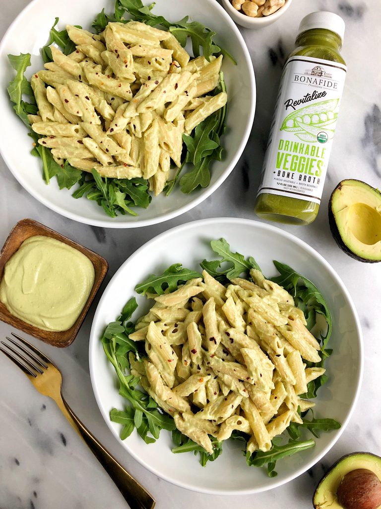 Green Goddess Mac & Cheese made with healthy and simple ingredients including nourishing bone broth, plus there is not dairy or gluten in this dreamy mac & cheese!