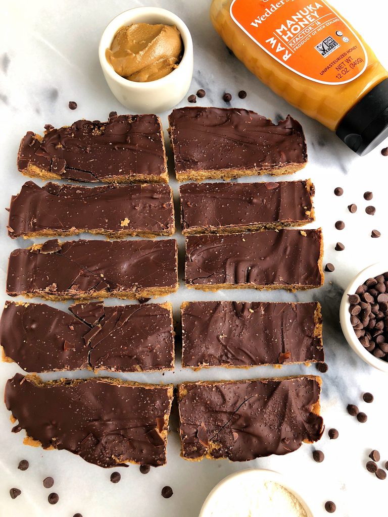 Dark Chocolate Tahini Freezer Bars made with nut-free, gluten-free and grain-free ingredients for an easy and healthy dessert!