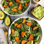 Avocado Greens Caesar Salad with Sweet Potato Croutons made with vegan and gluten-free ingredients!