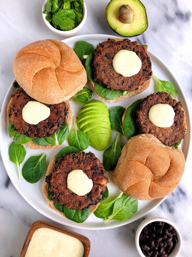 Super easy and delicious homemade Vegan Black Bean Burgers with Spicy Aioli for a simple and healthy veggie burger recipe!