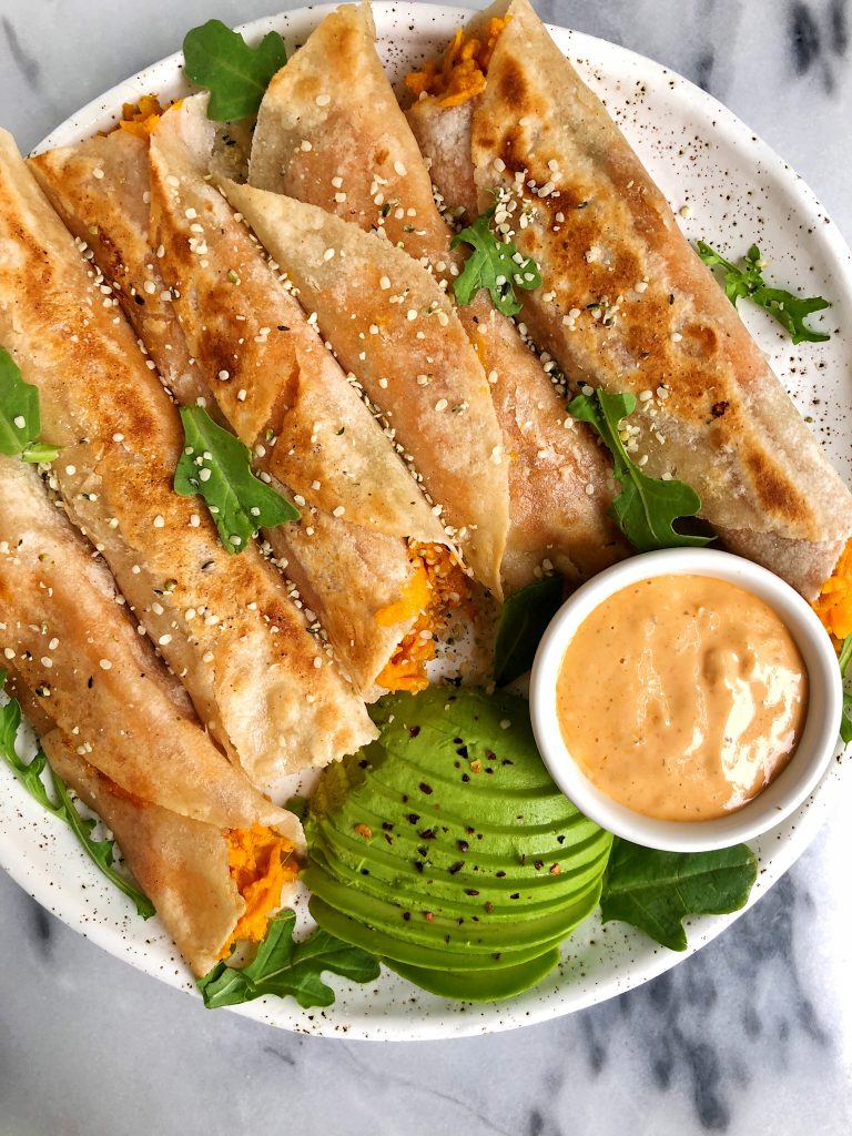 Easy Sweet Potato Veggie Taquitos made with organic bone broth for a healthier gluten-free, dairy-free crispy taquito recipe!