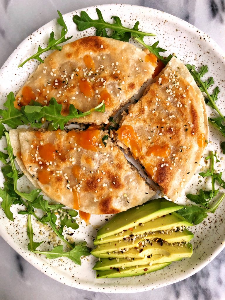 Super Simple Spicy Salmon Quesadilla made with gluten-free ingredients for a healthier quesadilla recipe!