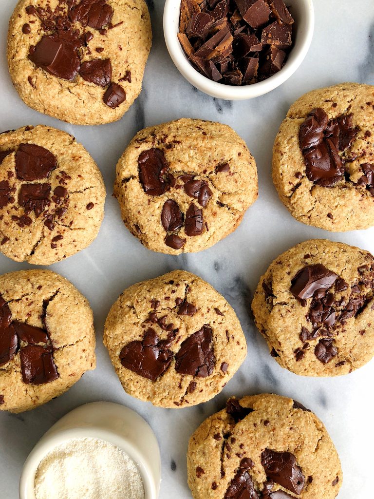 One-Bowl Vegan Chocolate Chunk Cookies made with sprouted spelt flour and with no added sugar! The easiest and healthiest chocolate chip cookies to bake to satisfy those cookie cravings!