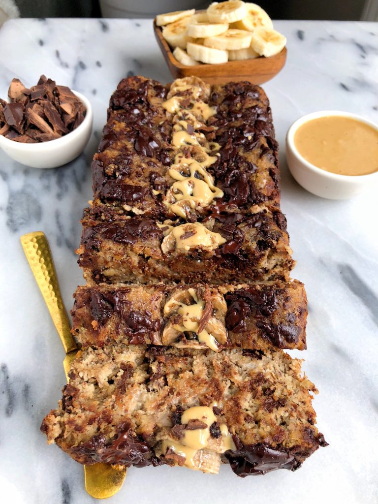 Paleo Chocolate Chunk Tahini Banana Bread made with all dairy-free, gluten-free ingredients with no refined sugars!