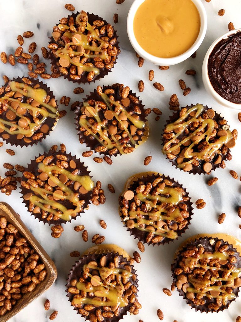 Crispy Chocolate Peanut Butter Cups made with gluten-free and dairy-free ingredients, sweetened with manuka honey!