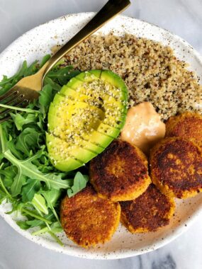 Chickpea-less Sweet Potato Falafels made with grain-free ingredients for an easy and delicious vegan-friendly recipe!