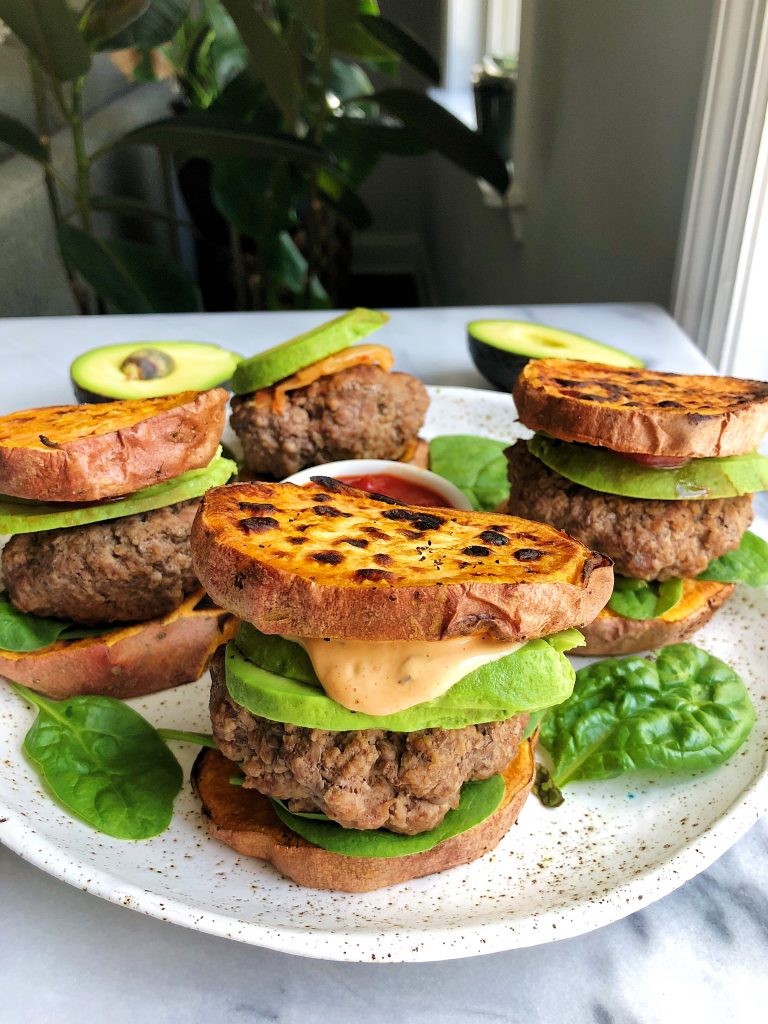 Paleo Sweet Potato Bun Lamb Burgers for an easy a delicious whole30 recipe!