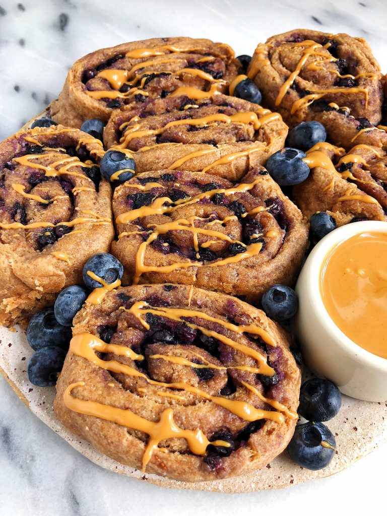 Healthy Homemade Blueberry Cinnamon Rolls made with gluten-free and refined sugar-free ingredients and filled with a dreamy blueberry filling!