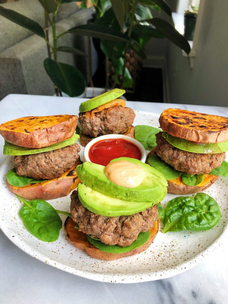 Paleo Sweet Potato Bun Lamb Burgers for an easy a delicious whole30 recipe!