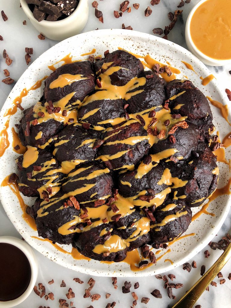 Vegan Double Chocolate Peanut Butter Monkey Bread made with gluten-free ingredients for an easy and delicious homemade monkey bread. Great for a sweet breakfast, brunch or snack!