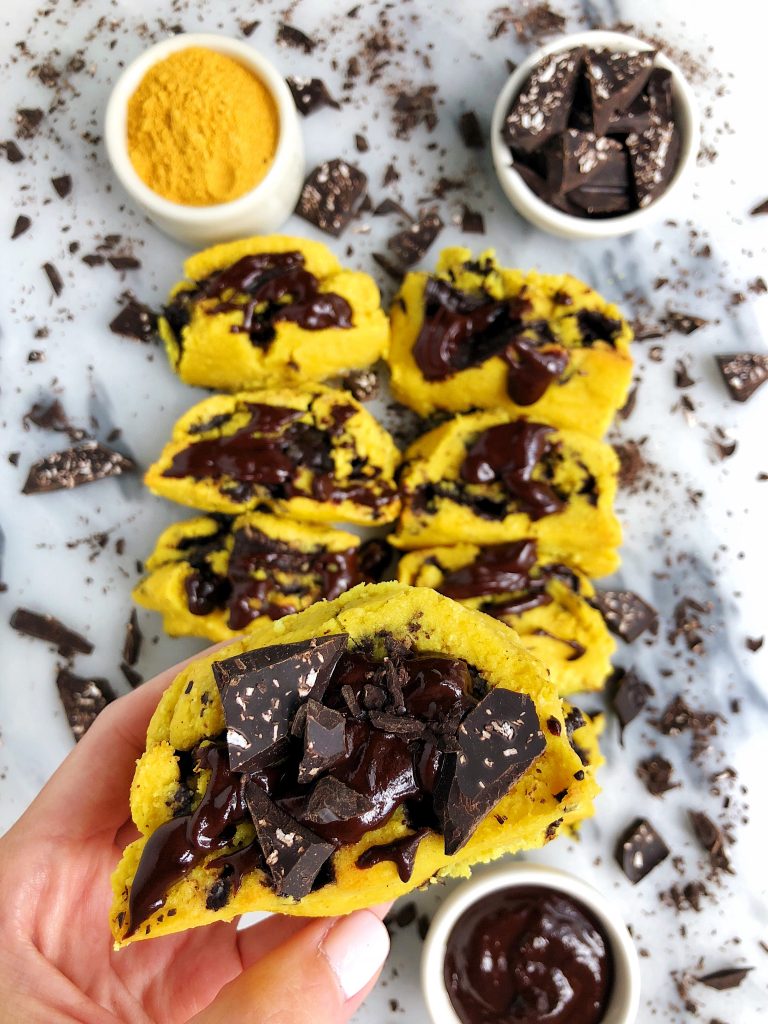 Paleo Golden Cinnamon Rolls with Chocolate Filling made with all plant-based and gluten-free ingredients and anti-inflammatory golden milk blend!