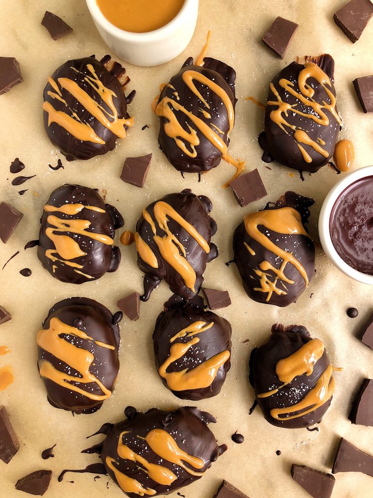 Dark Chocolate Peanut Butter Pumpkin Candies made with plant-based, grain-free and gluten-free ingredients. Plus they have extra protein in them!