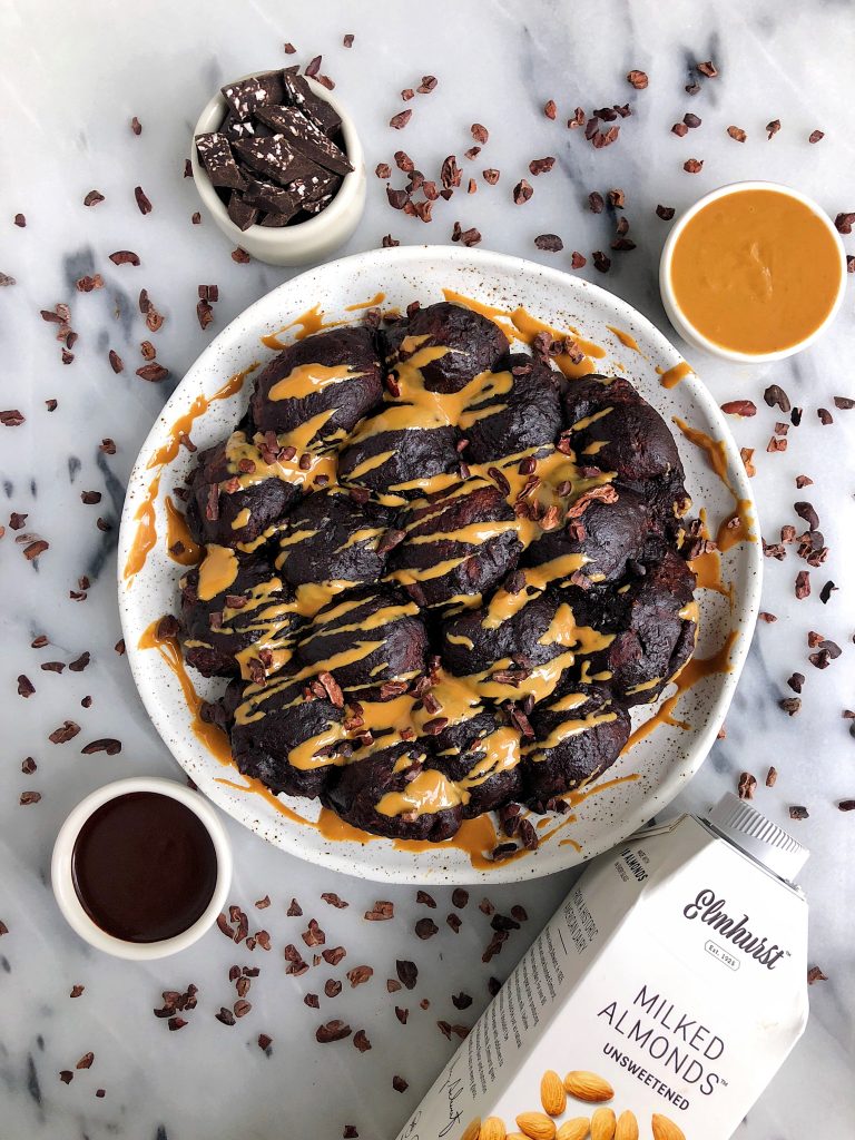 Vegan Double Chocolate Peanut Butter Monkey Bread made with gluten-free ingredients for an easy and delicious homemade monkey bread. Great for a sweet breakfast, brunch or snack!