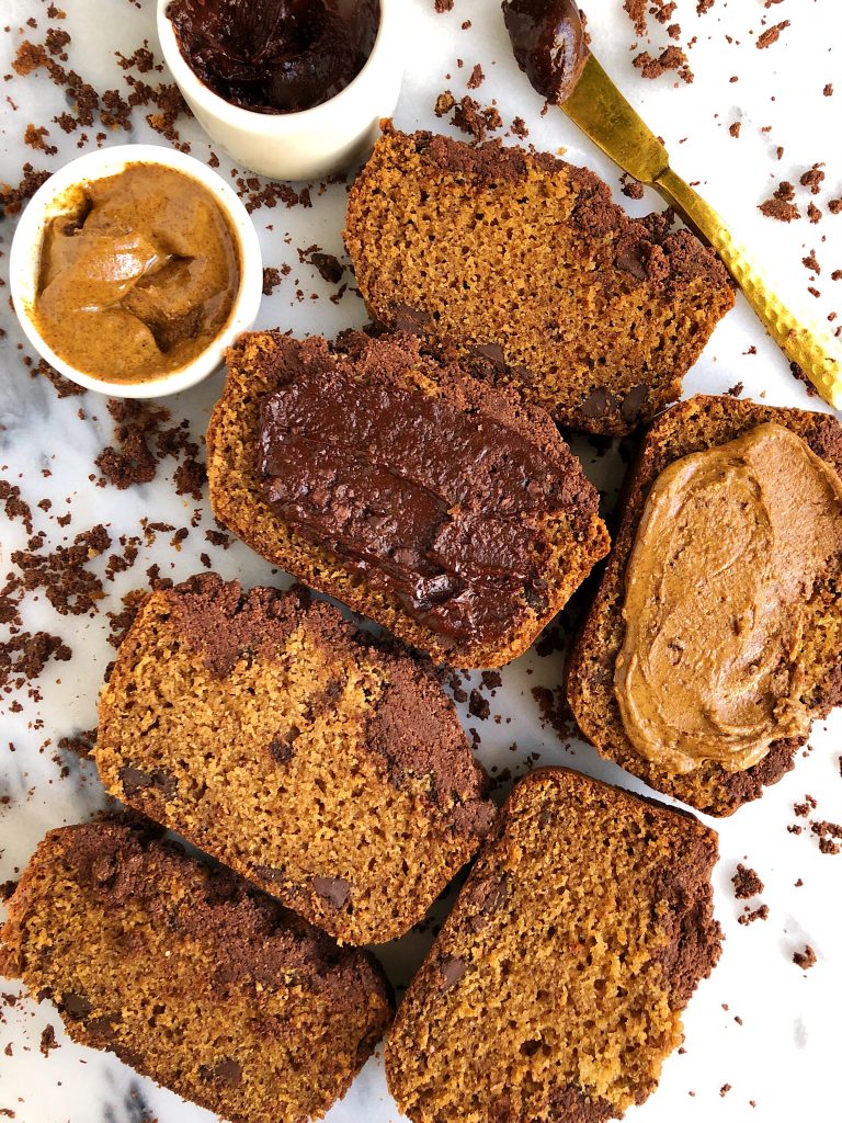 Vegan Chocolate Chip Gingerbread Loaf with a homemade chocolate crumb topping made with all vegan and grain-free ingredients!