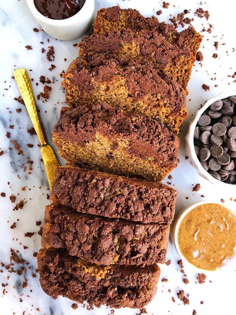 Vegan Chocolate Chip Gingerbread Loaf with a homemade chocolate crumb topping made with all vegan and grain-free ingredients!
