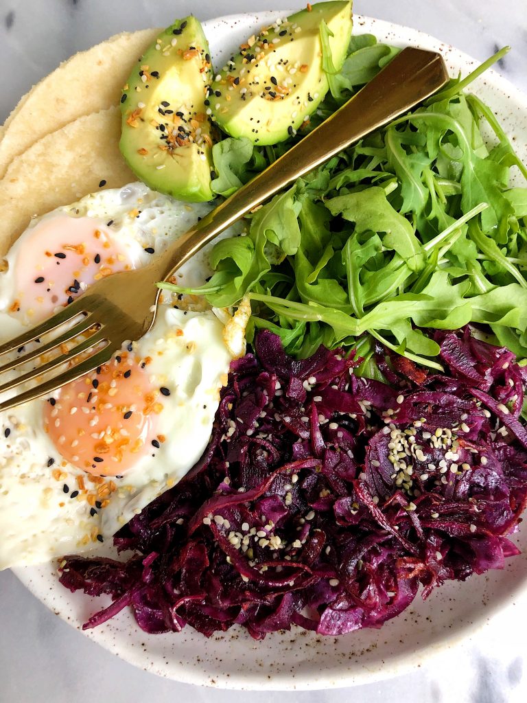 5-minute Savory Breakfast Plate filled with healthy fats, protein and extra greens for a quick and easy meal for anytime of the day!