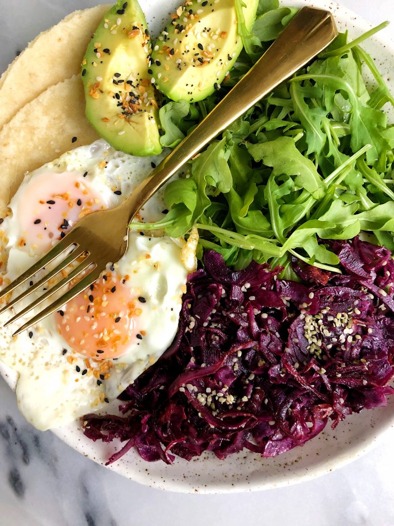 5-minute Savory Breakfast Plate filled with healthy fats, protein and extra greens for a quick and easy meal for anytime of the day!