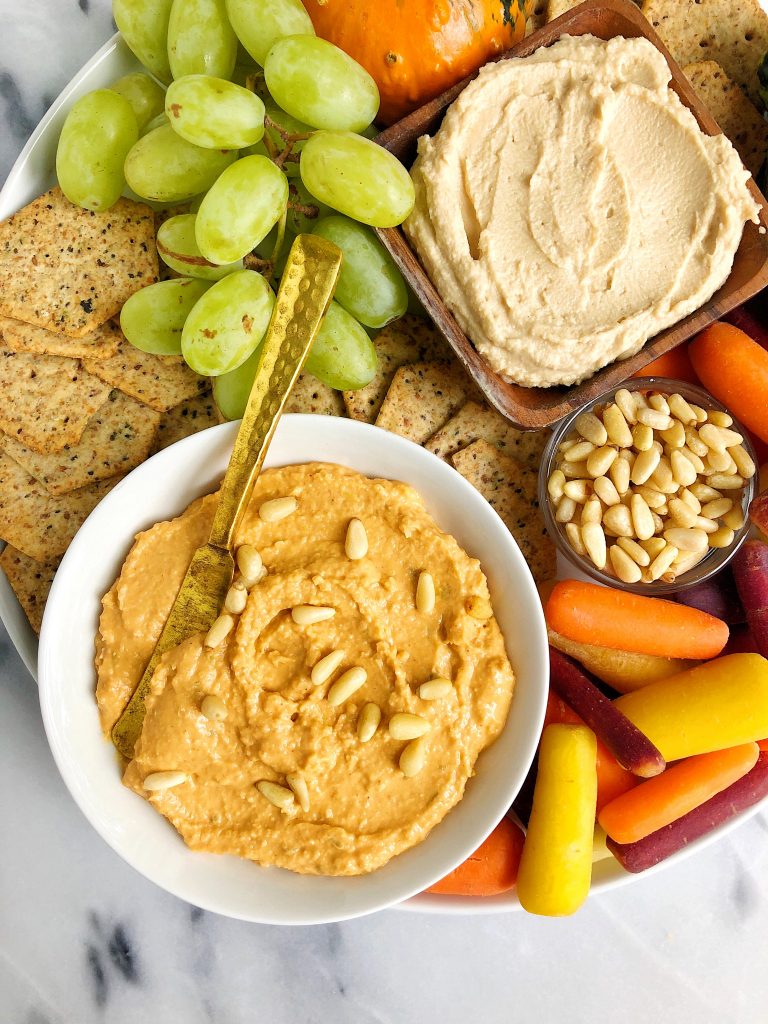 5-ingredient Butternut Squash Hummus made with all gluten-free, dairy-free ingredients for an easy homemade hummus with no chickpeas!