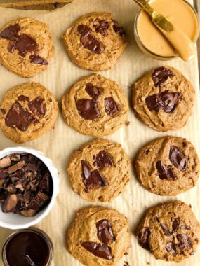 The Best Vegan Chocolate Chunk Sea Salt Peanut Butter Cookies made with gluten-free and plant-based ingredients for a simple and easy homemade cookie recipe ready in under 15 minutes!