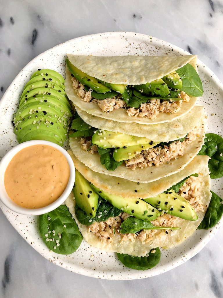 Healthier Crispy Pan-Fried Salmon Tacos made with just a few gluten-free ingredients for a simple and easy homemade lunch or dinner!