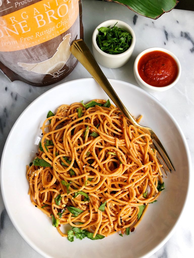 6-ingredient Creamy Tomato Basil Pasta made with all gluten-free, dairy-free ingredients for an easy and healthy pasta recipe!