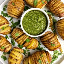 Whole30 Hasselback Potatoes with Garlicky Basil Pesto-image