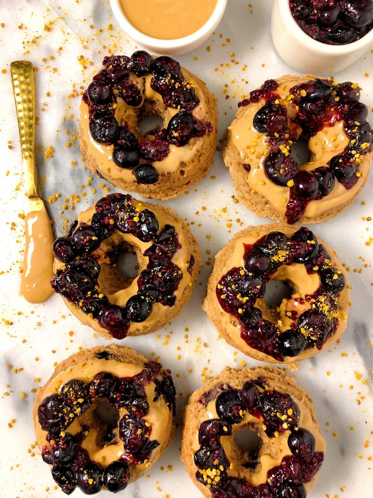 Healthy Baked Peanut Butter and Jelly Donuts made with vegan and gluten-free ingredients for a deliciously healthy twist on a classic!