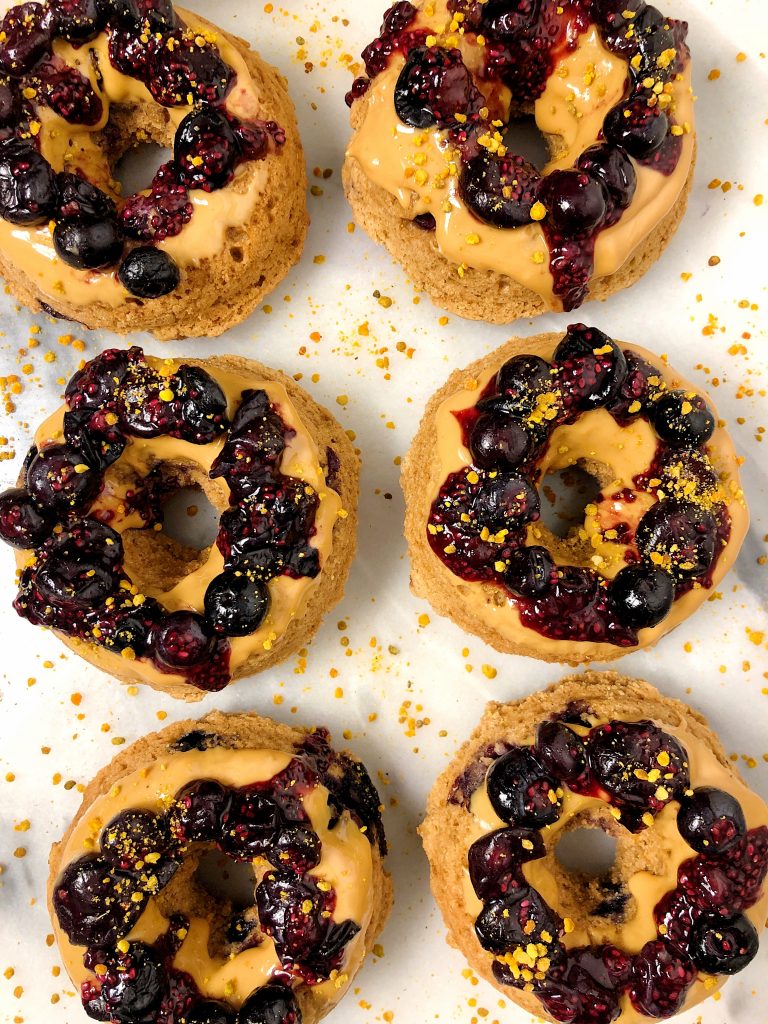 Healthy Baked Peanut Butter and Jelly Donuts made with vegan and gluten-free ingredients for a deliciously healthy twist on a classic!