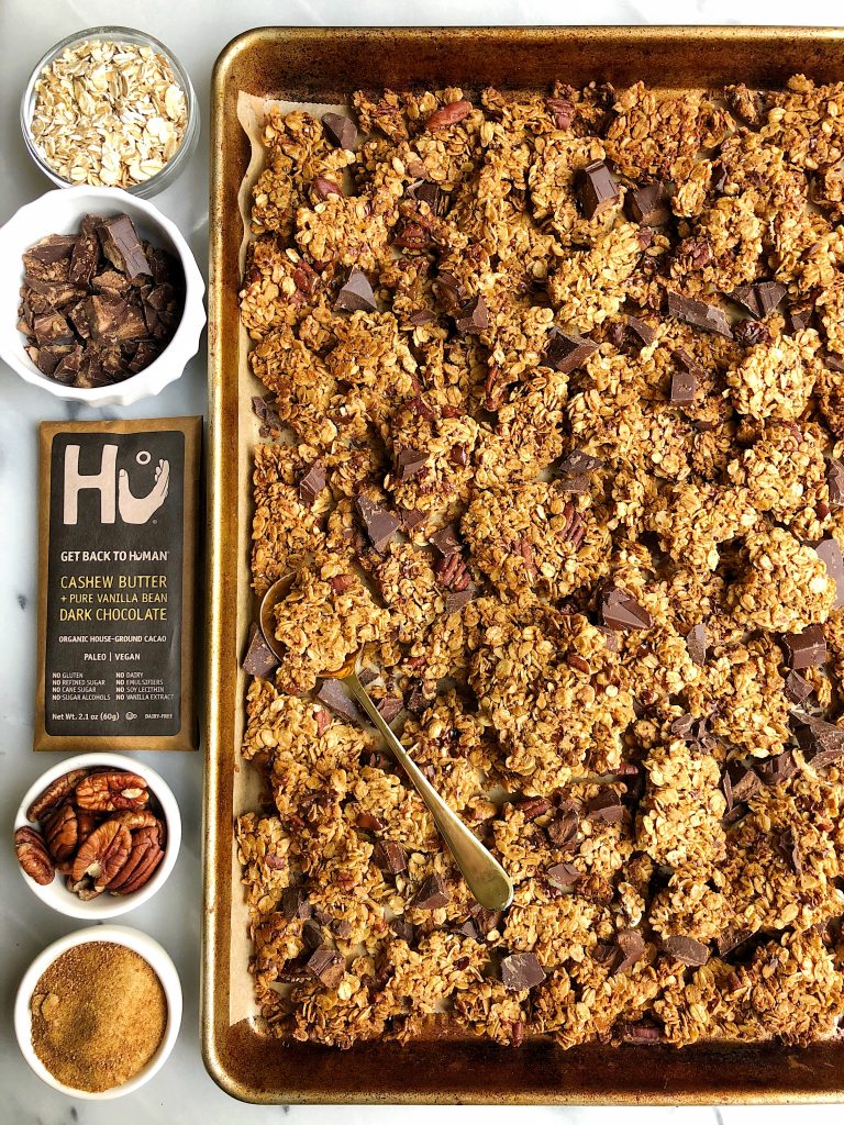 Healthy Dark Chocolate Granola with Clusters made with vegan and gluten-free ingredients for an easy and healthy homemade granola recipe!