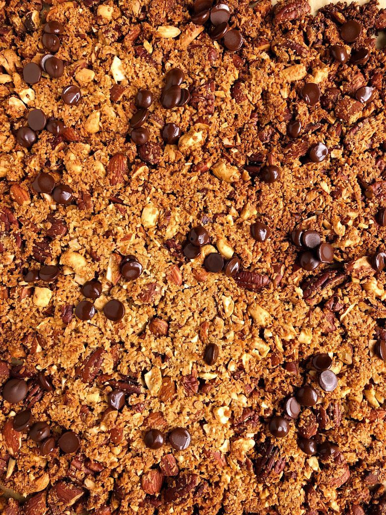 Raspberry Chocolate Chunk Granola (Nut Free) - Wandering chickpea