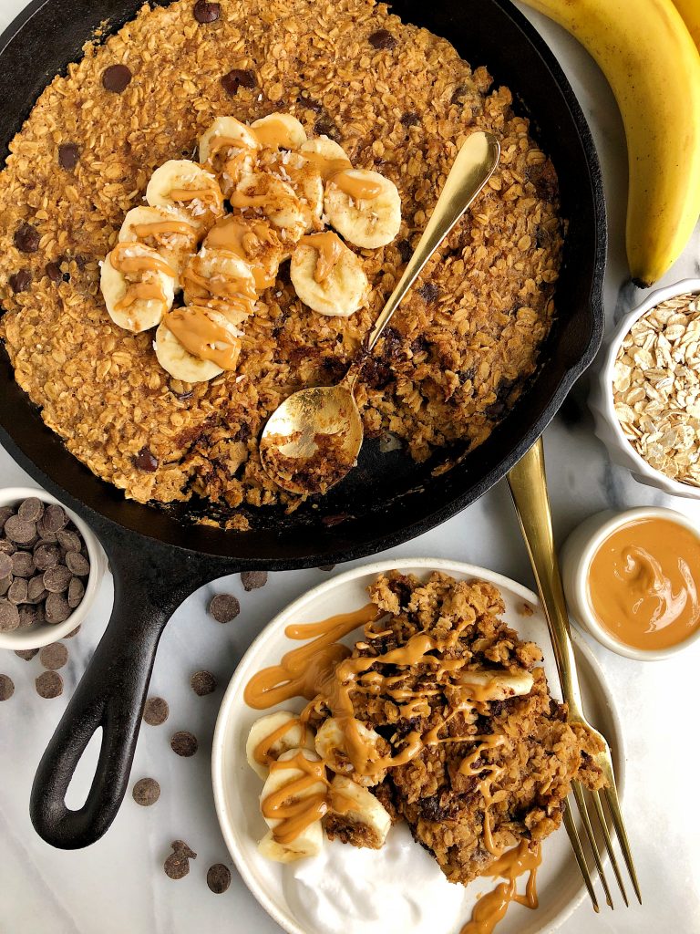 Dark Chocolate Banana Bread Baked Oatmeal made with gluten-free, dairy-free ingredients for an easy and delicious homemade oatmeal bake! Plus there's a boost of collagen peptides for added nutrients and protein.