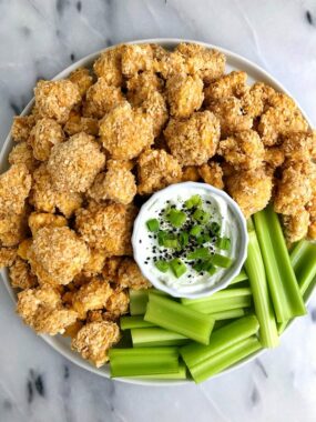 Crispy Spicy Cauliflower Bites made with grain-free, gluten-free and dairy-free ingredients for an easy and tasty Whole30-friendly veggie recipe!