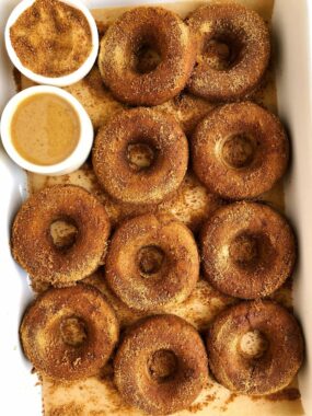 Gluten-free Baked Cinnamon Sugar Donuts that are egg-free, nut-free and ready in less than 15 minutes!